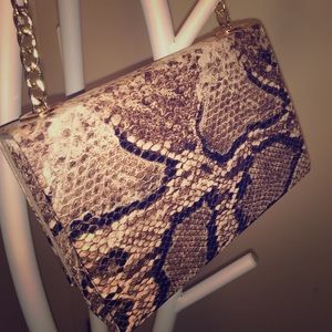 Faux Snake Structured Suedette Clutch Bag